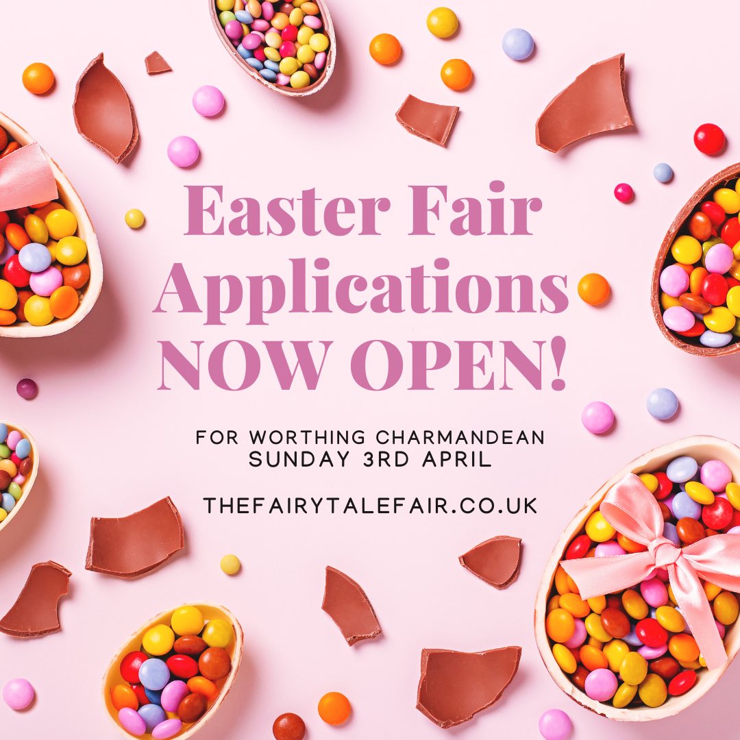 We are super excited to announce applications for our Easter fair are NOW OPEN! Apply now for our Spring fair on Sunday 3rd April at #Worthing Charmandean, held in aid of @stbarnabashouse. Full details, exhibitor guide and application via link in bio. thefairytalefair.co.uk/take-part/