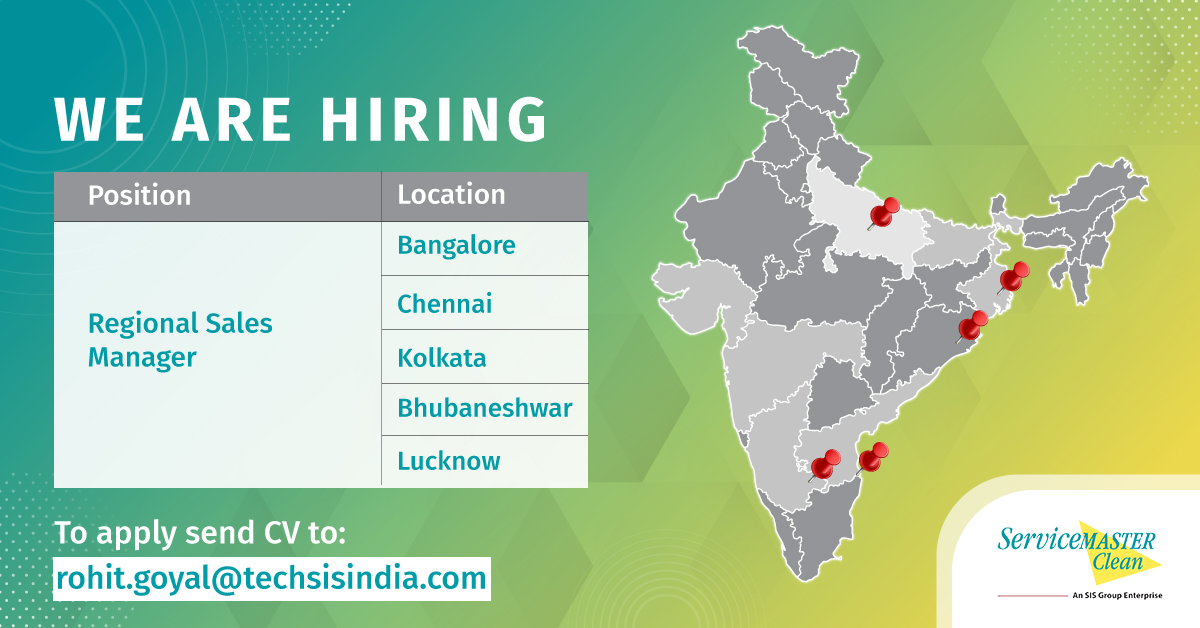 SCleanindia's tweet photo. ServiceMaster Clean India is #hiring Regional Sales Managers across multiple locations!
Join us today!Send your CV to : rohit.goyal@techsisindia.com
#hiringnow #salesjobs #managerjobs #facilitymanagement #hospitalitybusiness https://t.co/dz6nitPwke