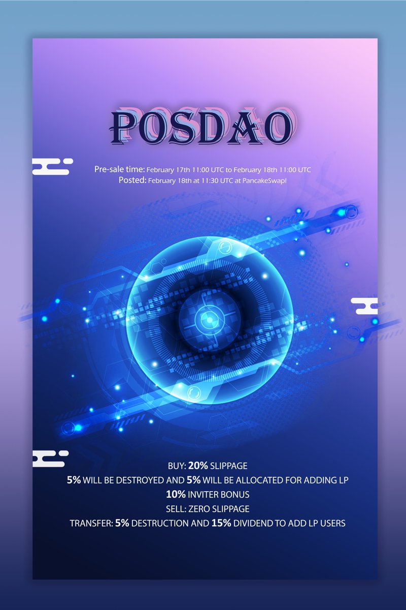 pos_dao's tweet photo. Buy: 20% slippage
5% will be destroyed and 5% will be allocated for adding LP
10% inviter bonus
Sell: Zero Slippage
Transfer: 5% Destruction and 15% Dividend to add LP users

pinksale：https://t.co/0S5t1GlTYO… https://t.co/YkpI2wLh5h