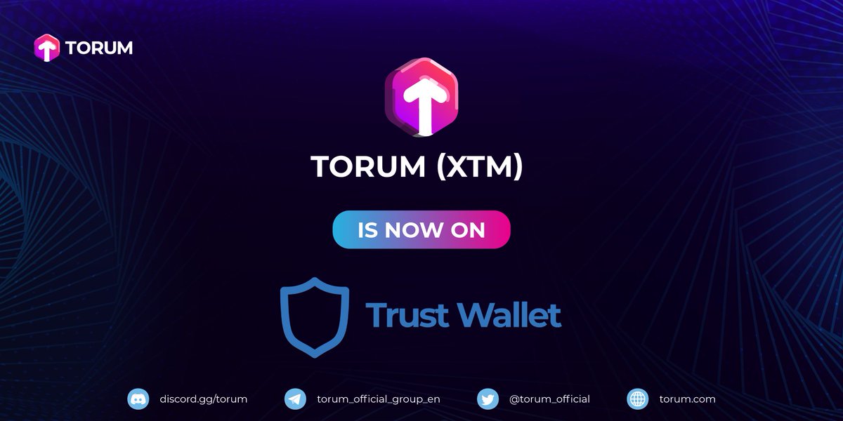 torum_official's tweet photo. Torum (XTM) is now whitelisted &amp; available on @TrustWallet!

Start accepting &amp; receiving $XTM on Trust Wallet today!

Big thing 📲 is coming... https://t.co/f2Lu1NeFNm
