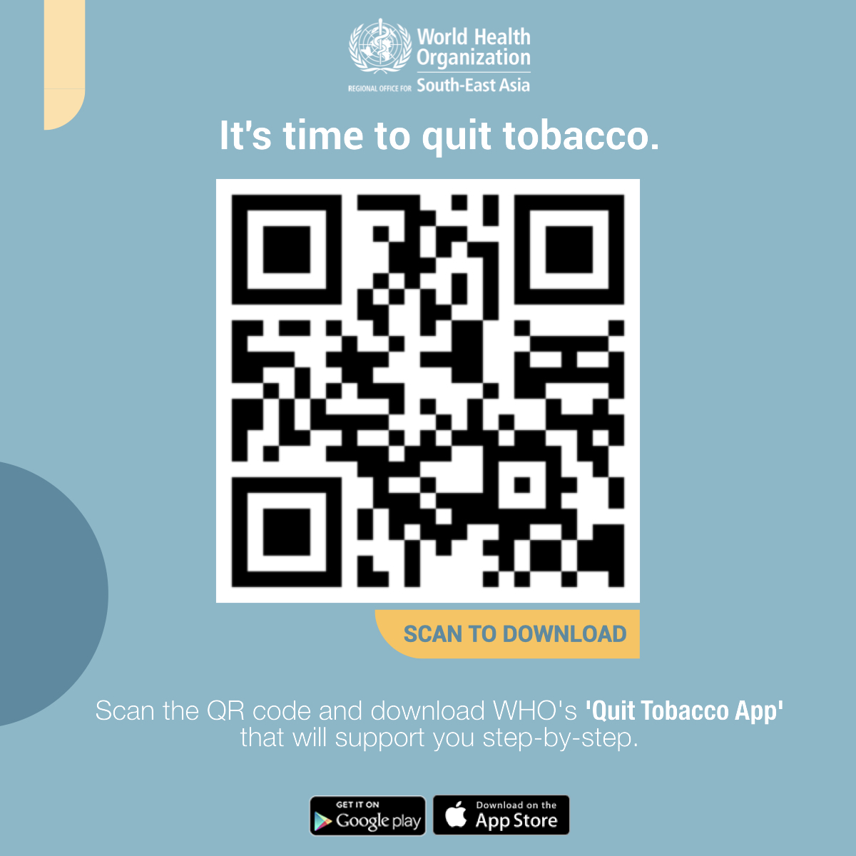 It’s time you quit #tobacco. Here's an app that's just the right tool. <a href="/WHO/">World Health Organization (WHO)</a> launched the 'Quit Tobacco' app to help quit tobacco in all forms, including smokeless &amp; other newer products. #CommitToQuit

🔗 bit.ly/3GMOfW4

Scan the #QRcode 👇🏽 to download the app