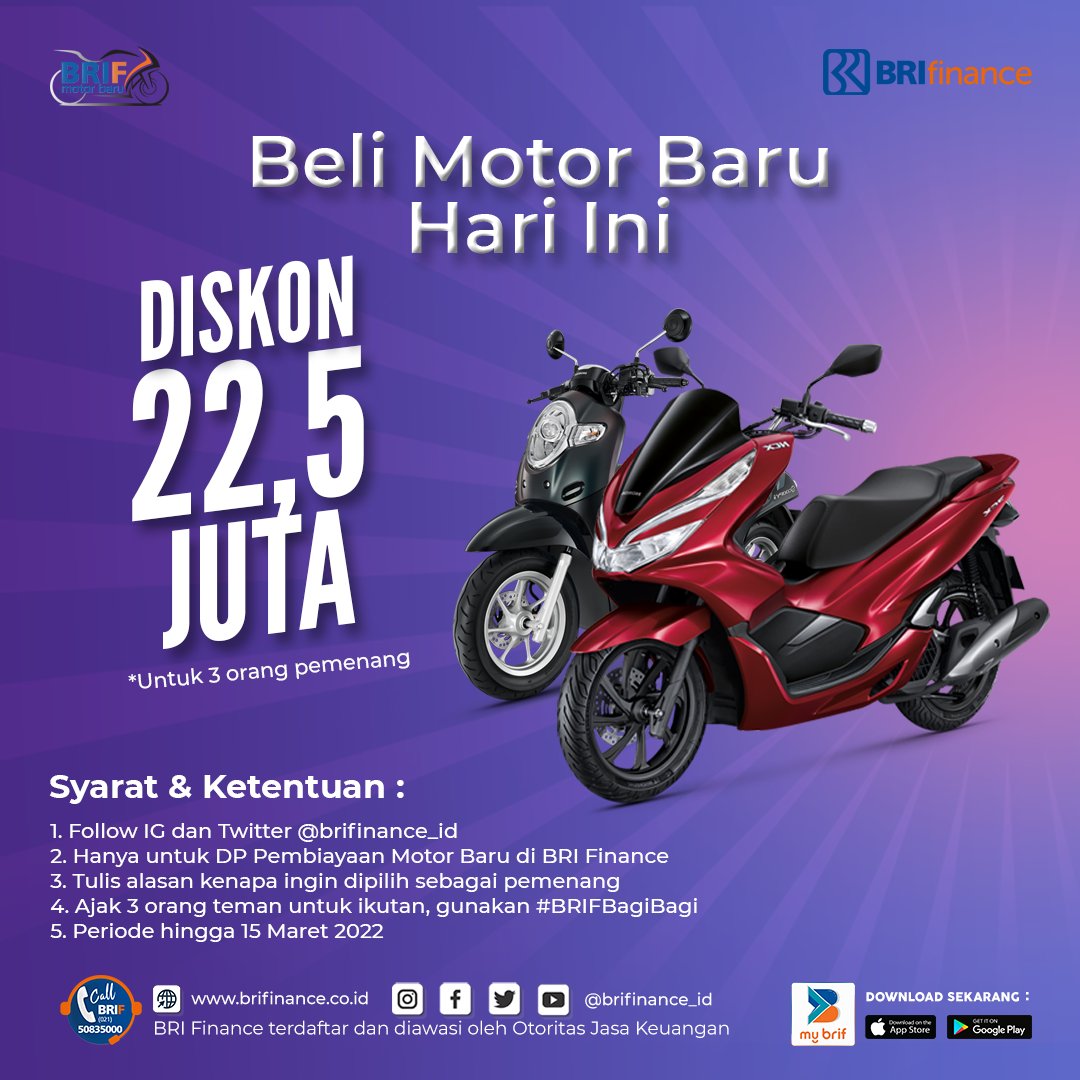 brifinance_id's tweet photo. Kapan lagi beli motor baru bisa dapat diskon hingga 22,5 juta? Yuk segera ikutan #BRIFBagiBagi special dari pak @mantriss https://t.co/N2Ni9GCQ7L