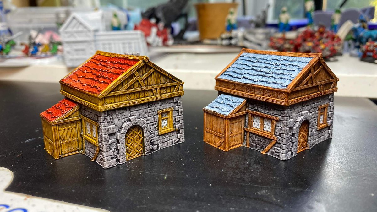 DiceNEasyGames's tweet photo. Rich and I have been busy so lots of #wipwednesday stuff to show off today. First up Rich's working on a village for some 10mm terrain. #warmasterrevolution #10mmwargaming #10mmKOW https://t.co/ERvikyHU0i