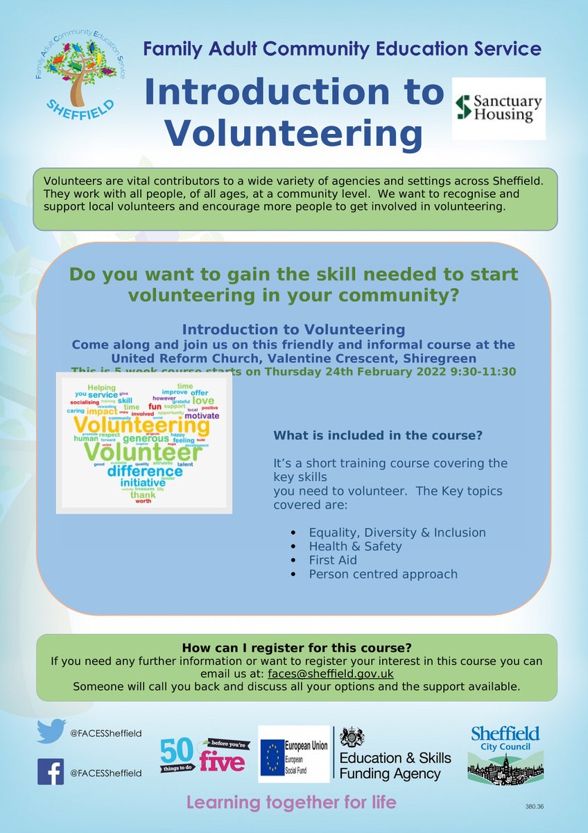 Want to help your community by Volunteering but not sure where to begin? Check out this poster on how to get started and find out more about this short course 👇
Volunteering can be really rewarding as well as helping you to gain valuable skills, what have you got to lose? 🙌