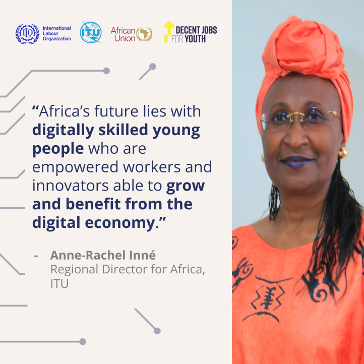 With the right #DigitalSkills &amp;support, young people can thrive in decent digital jobs &amp;innovate for the future. Together we can ensure youth in Africa are not left behind in the digital revolution 🌍🌐
🗨️Anne-Rachel Inné, Regional Director for Africa, ITU📍ILO/ITU/AU webinar