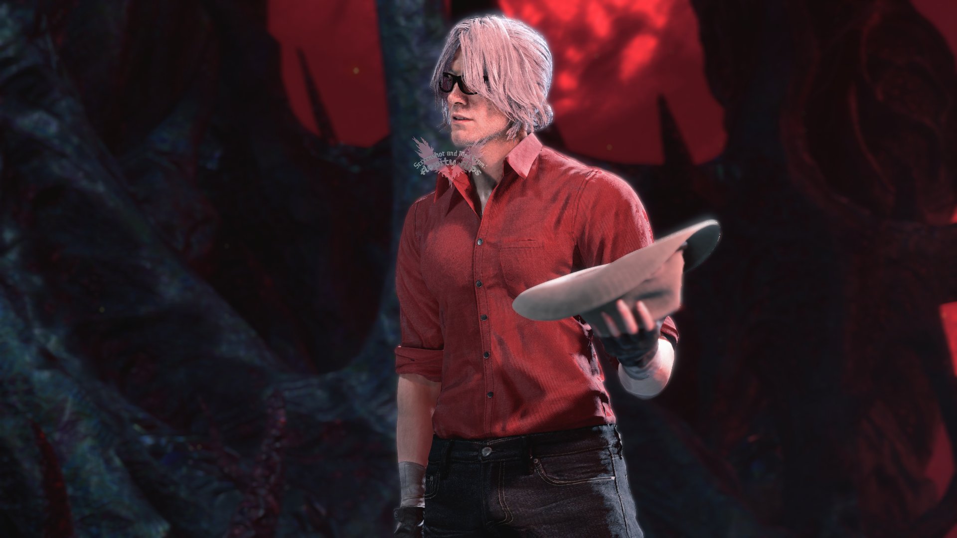 Dante from devil may cry 5 wearing a hawaiian shirt