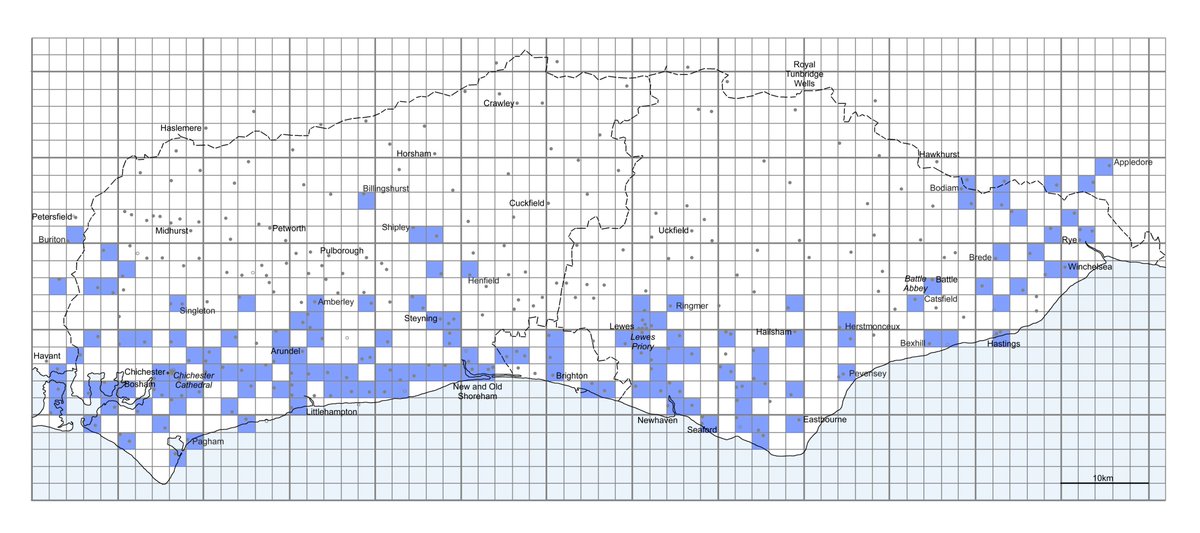 Talk today at #StSymphoniansChurch Durrington on #SussexBuildingStones. Here is a map of #CaenStone distribution in Medieval churches from my survey in #BuildingStoneAtlasOfSussex.