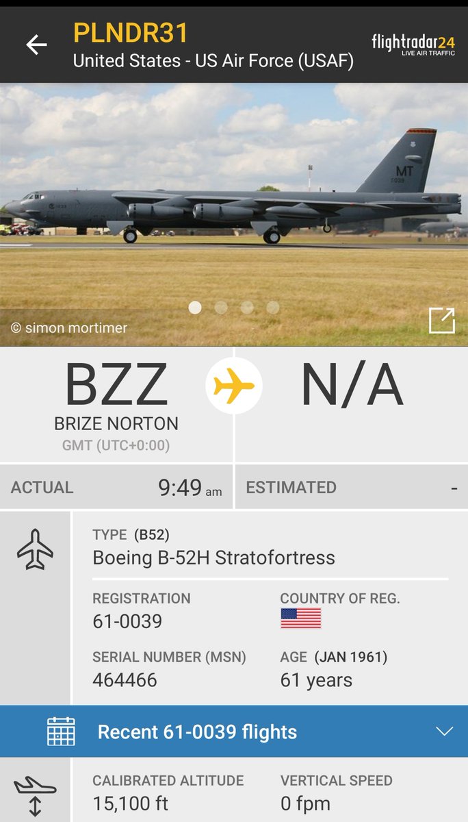 BloodyPolitics's tweet photo. 🇺🇸 #PLNDR31 61-0039 B52 bomber from Fairford is up up and away. #avgeek  https://t.co/1dCs72K3pd https://t.co/Q6qPGUsoxT