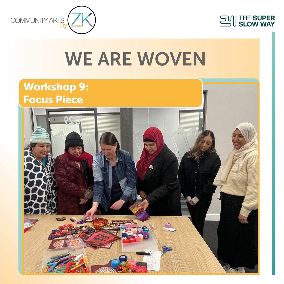 This week, Jenny Waterson had discussions with the group and helped everyone to combine a variety of techniques learnt throughout the workshops. We are looking forward to next week when we all come together, share and celebrate our work.
@Superslowway @jw4art #art #textiles https://t.co/8qGBMKVUa6