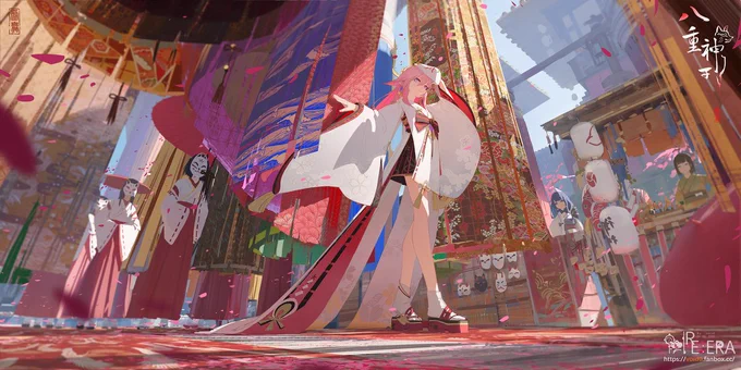 【八重神子】お祭りの巫女 #女の子 #原神 #八重神子 #巫女 #美脚 #足袋 #狐耳 #美しい #逆光 #背景 https://t.co/M5lJSZPP7s 