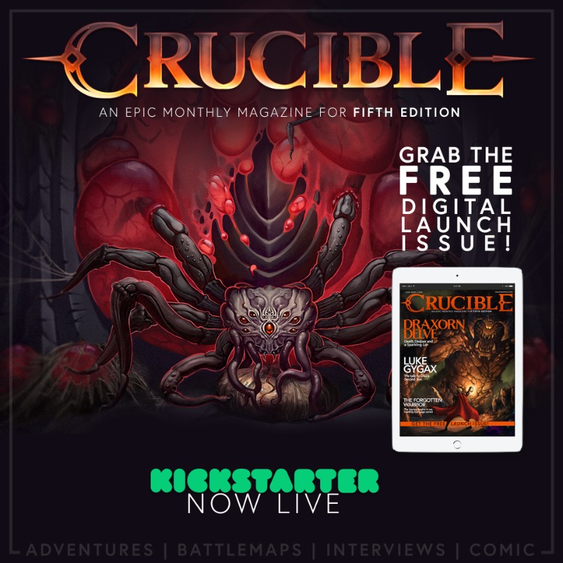 Roleplayfactory's tweet photo. We are proudly sponsored by Crucible Magazine!

Whose #kickstarter is now LIVE! 

If you follow the link; you can download their Launch Issue for free! Where you can gawp at the maginifcent art &amp; design that accompanies some great stories!

So get to it &amp; pledge!

#DnD #TTRPGs