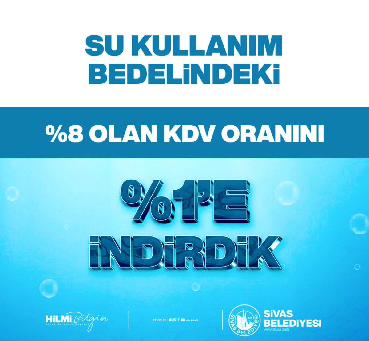 KDV oranının %1’e düşürülmesiyle Bursa ve Sivas Belediyelerinin yaptığı gibi İstanbul ve Ankara Büyükşehir Belediyeleri de suda indirim yapmalı 👇🏻