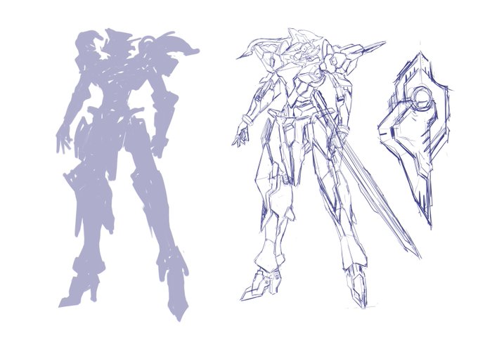 オリジナルメカ「アルテガール」(Artegall) の初期ラフ稿#イラスト #イラスト好きな人とつながりたい #イラスト練習中 #落書き好きさんと繋がりたい #Mecha #ロボット #Commission #commissionsopen 