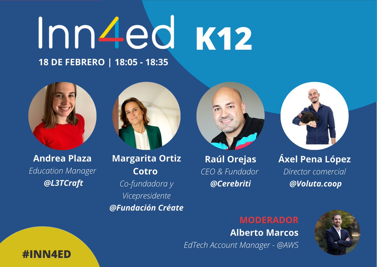 EdtechSpain_Org's tweet photo. Cerramos #INN4ED con una mesa redonda moderada por @alber86, donde expertos de @L3TCRAFT_EDU, https://t.co/tdhaB23Vxq, @Cerebriti y @FundCreate debatirán sobre las estrategias que se están tomando ene este sector.
¿Te animas a hacerles alguna pregunta?
#EdTech #EdTechIsOnFire https://t.co/51TWYtTyuk