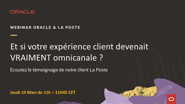#RDV jeudi 10 mars à 11h pour écouter le temoignage de <a href="/GroupeLaPoste/">La Poste Groupe</a>: Et si votre expérience client devenait VRAIMENT omnicanale ? #Eloqua <a href="/Oracle_France/">Oracle France</a> bit.ly/3gRc0Sd