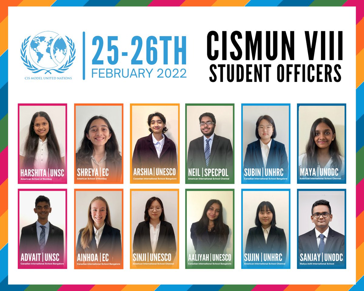 Introducing the CIS MUN VIII student officers, who have substantial experience in public speaking, debating, research skills, negotiation, crisis management, and many other qualities to lead and guide the delegates in their committees #cisbwolves #cisbrocks #cisblearns #cisbcares