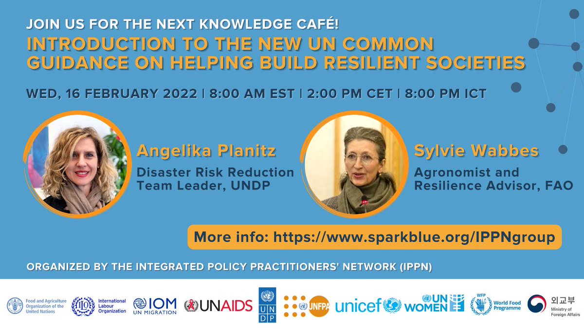 nadineravaud's tweet photo. Happening today! 🌐Join @UNDP @FAO &amp; 7 @UN agencies for the third #IntegratedPolicy Knowledge Café on the UN Common Guidance on Helping Build Resilient Societies 
🔗Register in 2 clicks: https://t.co/uHBFYg2UXV 
🗞️Receive IPPN updates: https://t.co/4J2pUzfNGo #resilience #SDGs https://t.co/6f3r9qb8ry