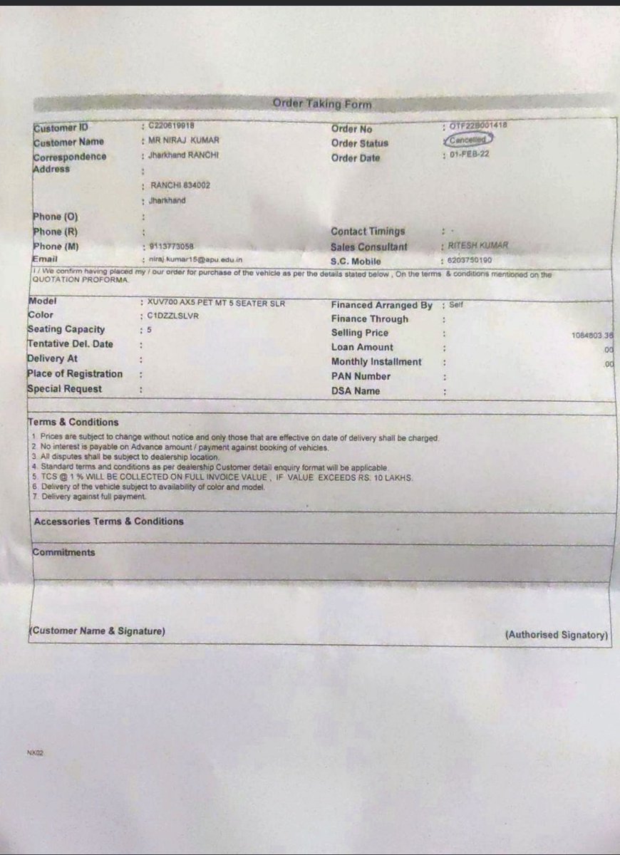 imNKumaar's tweet photo. Dear mahindra I have placed the cancellation of XUV700 but still your team saying that it's still pending with the dealer. U r harnessing the customer nd not providing any solution. https://t.co/VBG2lyeHxG