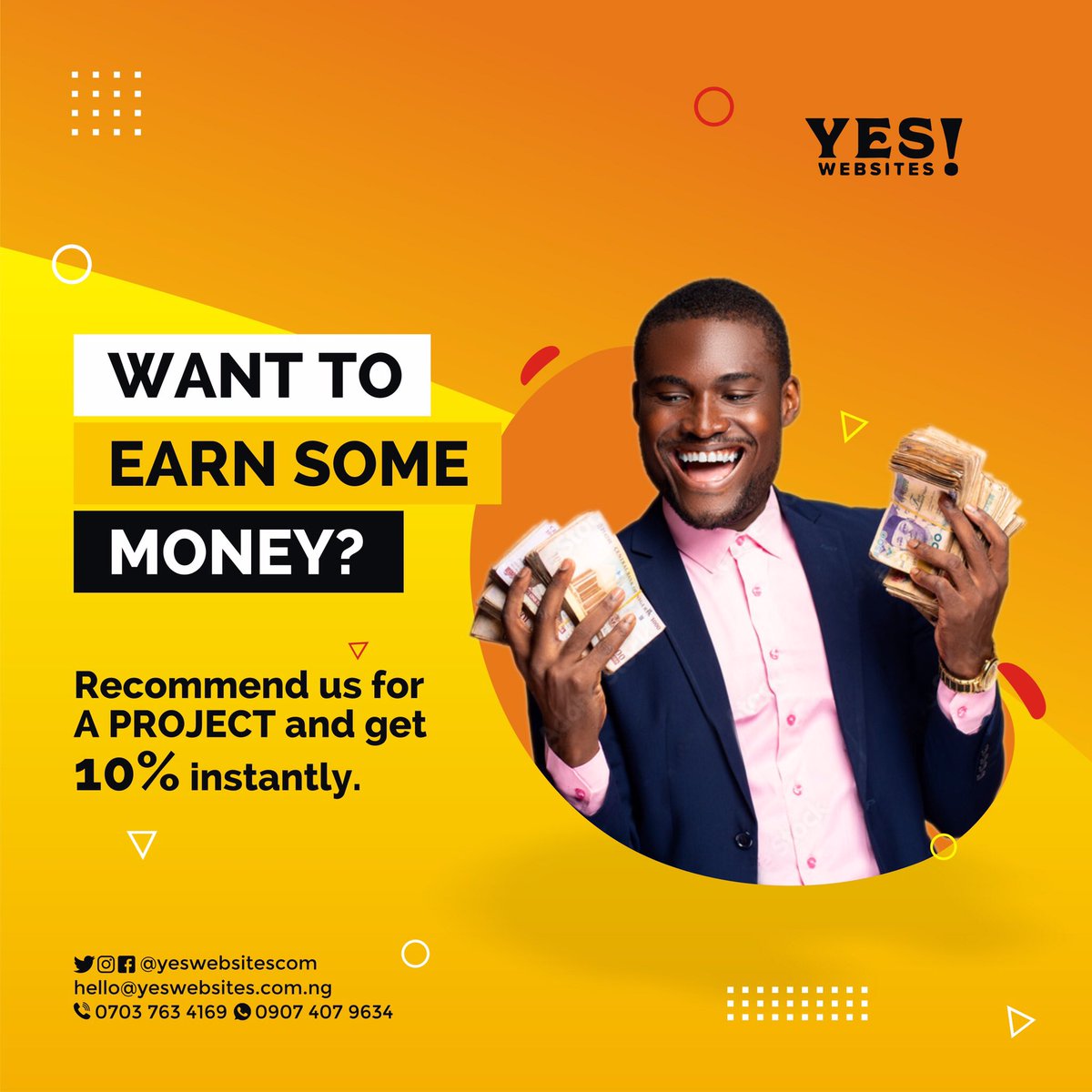 YesWebsitesCom's tweet photo. If you know anyone who needs any of the following:

• A website for their business
• A mobile app for their business 
• A Social Media Manager
• Increased Website Traffic
• Content Creation (Blog Content Writers)
• Branding (Logo Designs and other branding) https://t.co/72Dus8OSBz