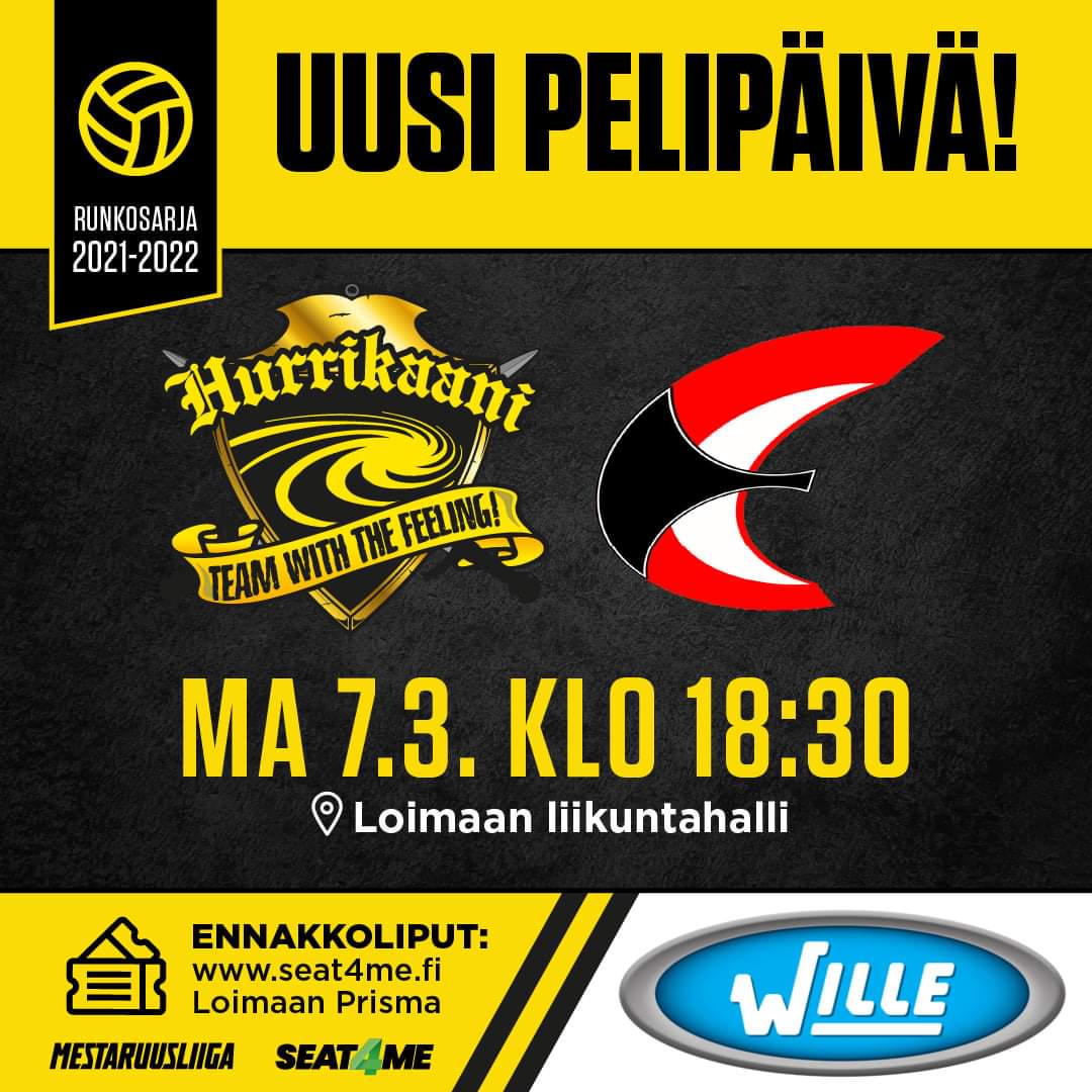 UUSI PELIPÄIVÄ 🖤💛

Uusi pelipäivä on saatu päätettyä Lentopalloseura Etta:n kanssa. Loimaalla pelataan rästiottelu maaliskuun alussa 7.3. klo 18:30.

Hurrikaani-Loimaa - <a href="/ettaoulu/">Lentopalloseura ETTA</a>  7.3.2022 klo 18:30
OTTELUISÄNTÄ: Wille Suomi

<a href="/mestaruusliiga/">Mestaruusliiga</a> <a href="/lentopalloa/">Lentopallo.info</a>