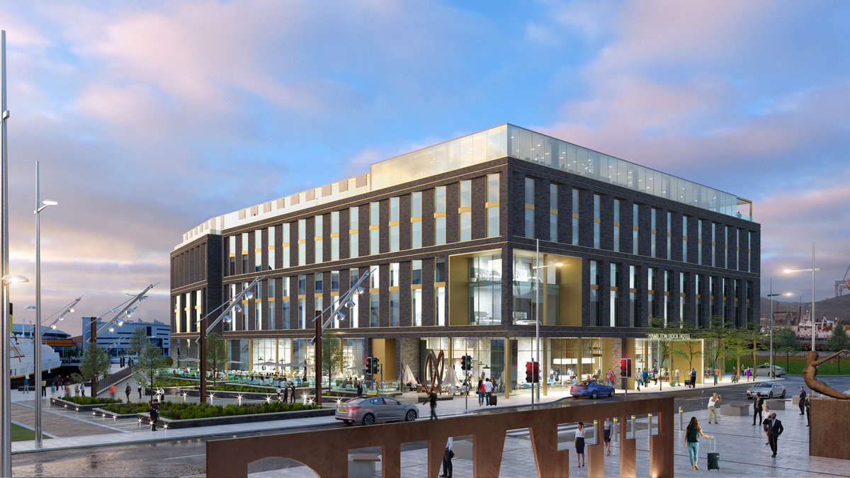 PlanBelfast's tweet photo. LA04/2022/0293/F - Application submitted for Hamilton Dock Hotel - Erection of hotel/aparthotel comprising 162 hotel beds and 94 aparthotel beds, conference facilities, restaurant /cafe/bar uses (including roof top bar), gym, landscaped public realm, car parking &amp; cycle parking. https://t.co/CV1FBRnQCe