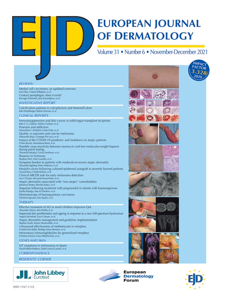 Hello ! The last issue of 2021 for The European Journal of #Dermatology is available at this link bit.ly/3Ju7h5d 

Enjoy your reading 😀
<a href="/AshleyAkbari/">Ashley Akbari</a> <a href="/MC_Schielein/">Maximilian Schielein</a> <a href="/zoiapalla/">Zoe Apalla</a> <a href="/V_Damaskou/">Vasileia (Vicky)Damaskou</a> <a href="/aimlallas/">Aimilios Lallas</a> <a href="/AntonioTorrelo/">Dr Antonio Torrelo</a> 
@StephanTraidl @DrAmayaViros <a href="/NMacagnoMD/">Nicolas Macagno, MD, PhD</a>