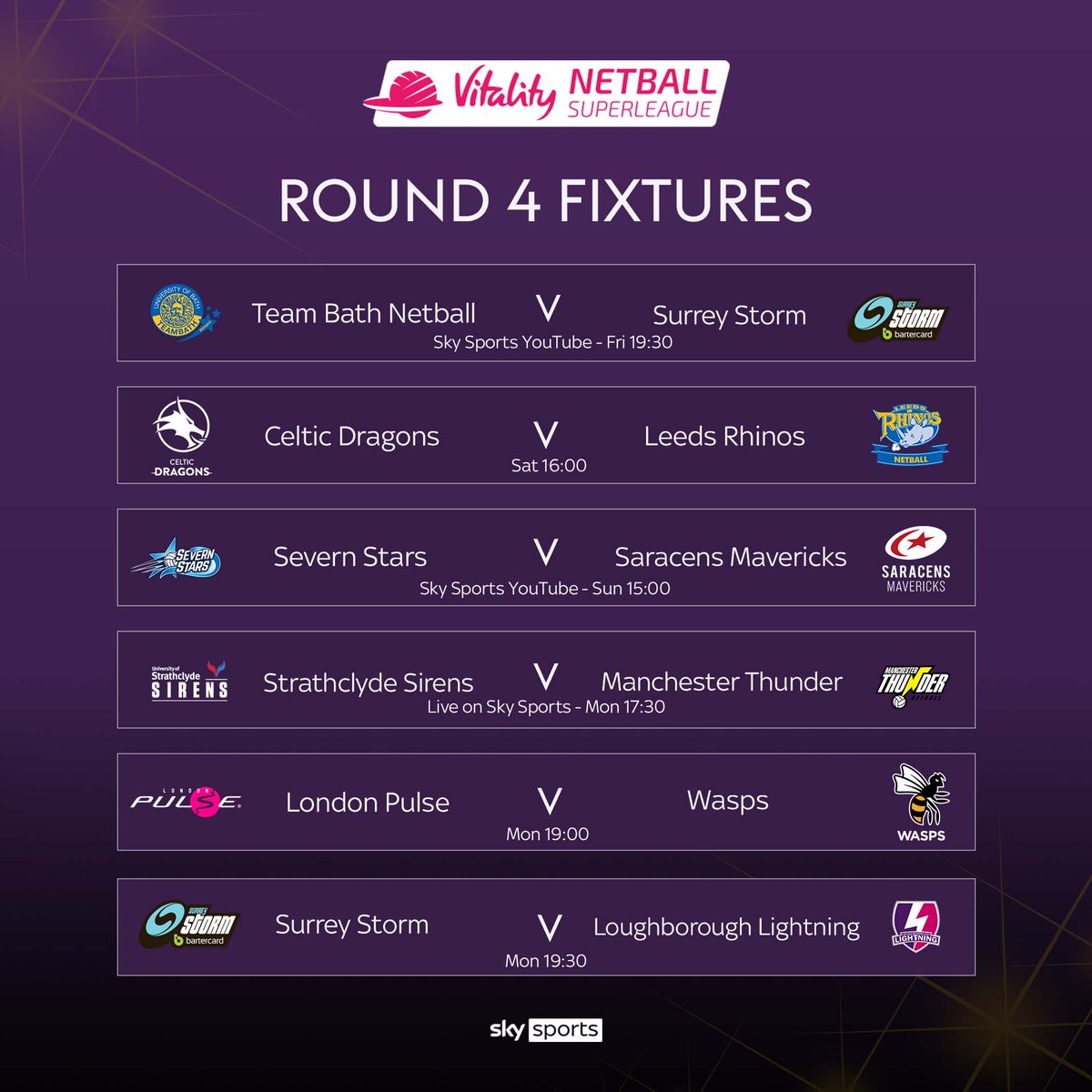 Did someone say Round 4?😜

Don't miss out - plan ahead to catch this week's netball action 🏐