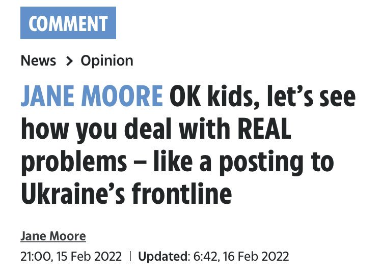 DmitryOpines's tweet image. Fuck right off.

1⃣ Ukraine's peril isn't fodder for your culture war on people you decided are less equipped to handle war than you baselessly fantasize you are. 

2⃣ Shit like this undermines support for Ukraine by wrongly implying British kids may be sent to fight there.