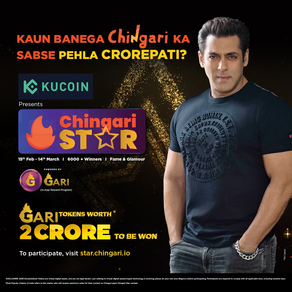 BeingSalmanKhan's tweet image. Chingari ka sabse bada social media contest is here! KuCoin presents ‘Chingari Star’ powered by GARI Tokens (In-App Reward Program). It is your ultimate mauka apne talented videos dikhane ka aur amazing prizes kamane ka. Visit star.chingari.io
#Chingari #Gari #ChingariStar