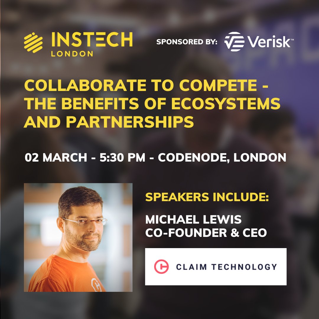 ClaimTechnology's tweet image. Live events are back! Join us at @InsTech_London  London on the 2nd March where Claim Technology’s Michael Lewis will join Robin Merttens to talk about #ecosystems and partnerships 🎤.

Who’s joining us?⬇️ 
lnkd.in/e9Fm85qY