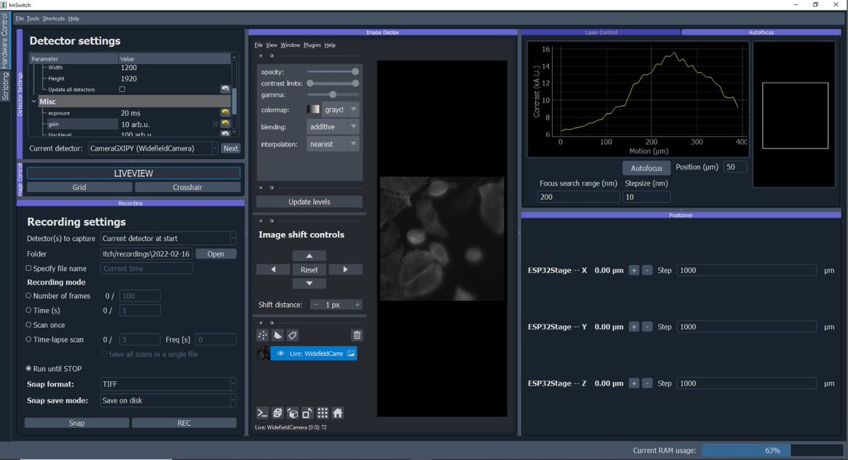 beniroquai's tweet image. New Autofocus Module inside #ImSwitch works just nice. New scope can be handed to @AgEggeling ✅ Great work @xaviercasasm