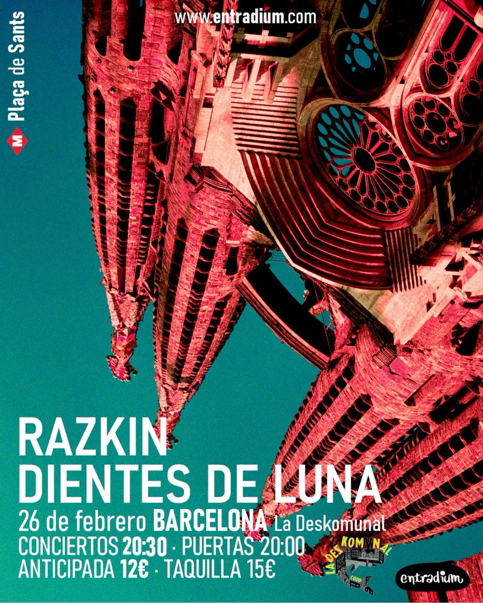 pedrorazkin's tweet photo. 🔴 BARCELONA 🔴

Volvemos a Barna y está vez de la mano de Dientes de Luna . Será en la sala La Deskomunal el 26 de febrero y las entradas ya están en @entradium 
No querías rocknroll? Pues dale!!

#Razkin @deskomunalcoop @DientesdeLuna @maldito_records  @LaAgenciaMusic https://t.co/sv0jWfilsm