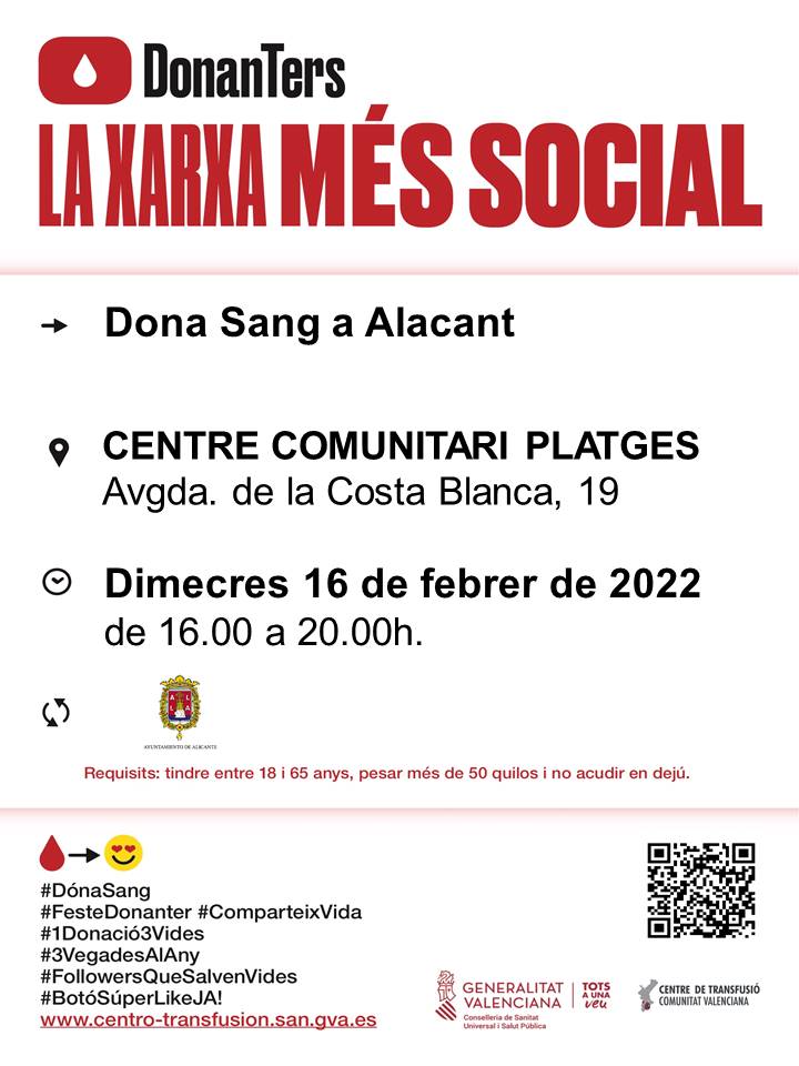 GVAdonasang's tweet photo. Dona Sang en #Alacant
๐Dimecres #16Febrer
๐Si tens entre 18 i 65 anys i peses mรฉs de 50 quilos ๐๐๐๐ ๐๐๐ ๐๐ ๐
๐๐๐ ๐๐๐ ๐
๐๐๐๐๐๐ ๐๐๐ ๐๐๐ ๐๐๐๐๐๐๐๐๐๐ per a #SalvarVides
#DonaSang #ComparteixVida https://t.co/fKVTp6Ilrs