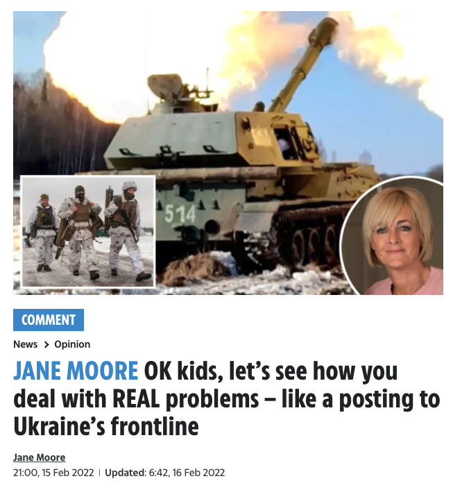 calroscow's tweet photo. The generation who feel like they fought in a war, but have never actually fought in a war, are suggesting we need to go and fight in a war.

(Just in case being an adult in the most prosperous part of the 20th century, and being able to buy a house, wasn't enough for them.) https://t.co/ytDwIQGY5W