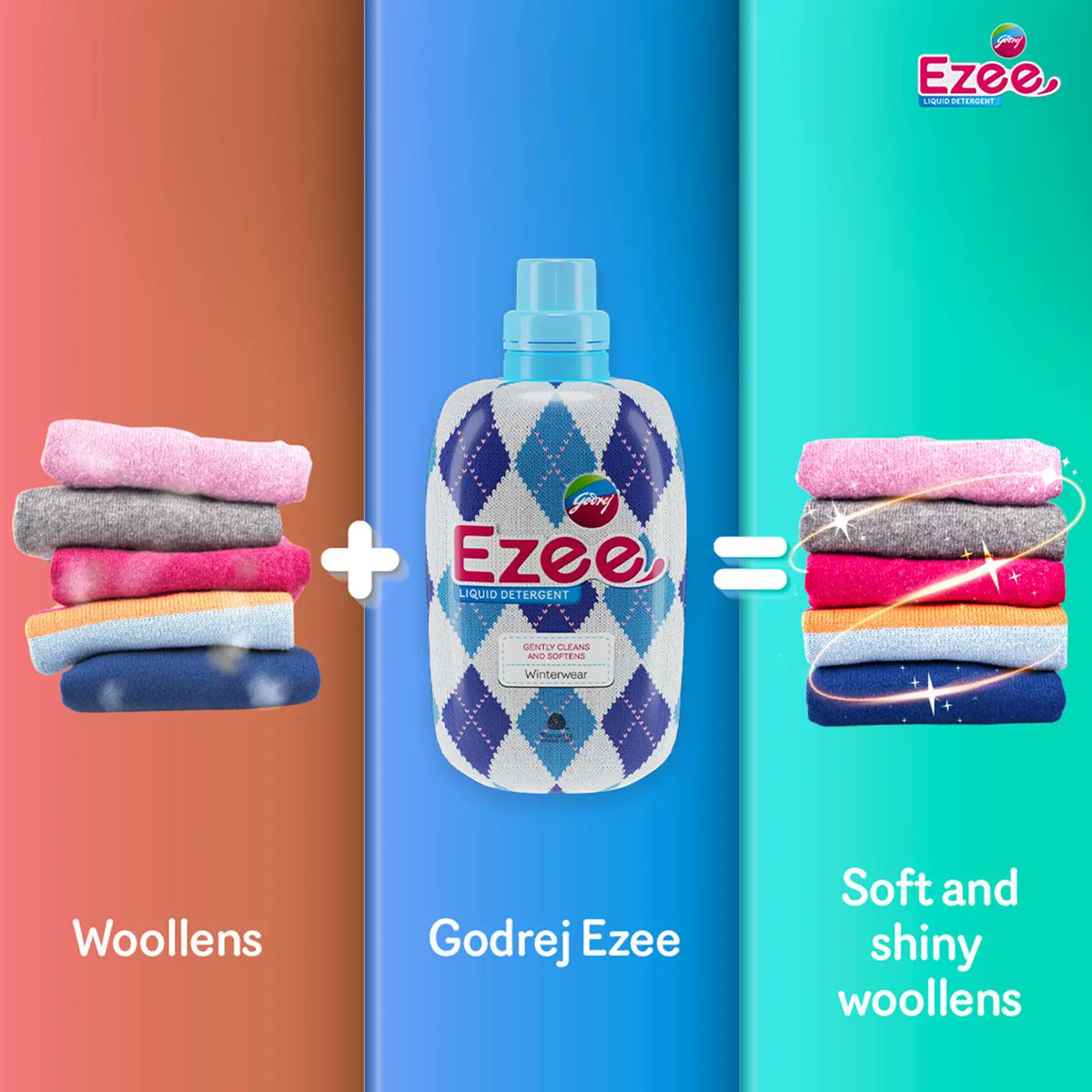 It's all in the formula; #GodrejEzee keeps your woollens soft and shiny with its no-soda formulation ✨

#Ezee #WinterWear #LiquidDetergent #WoollensKaExpert