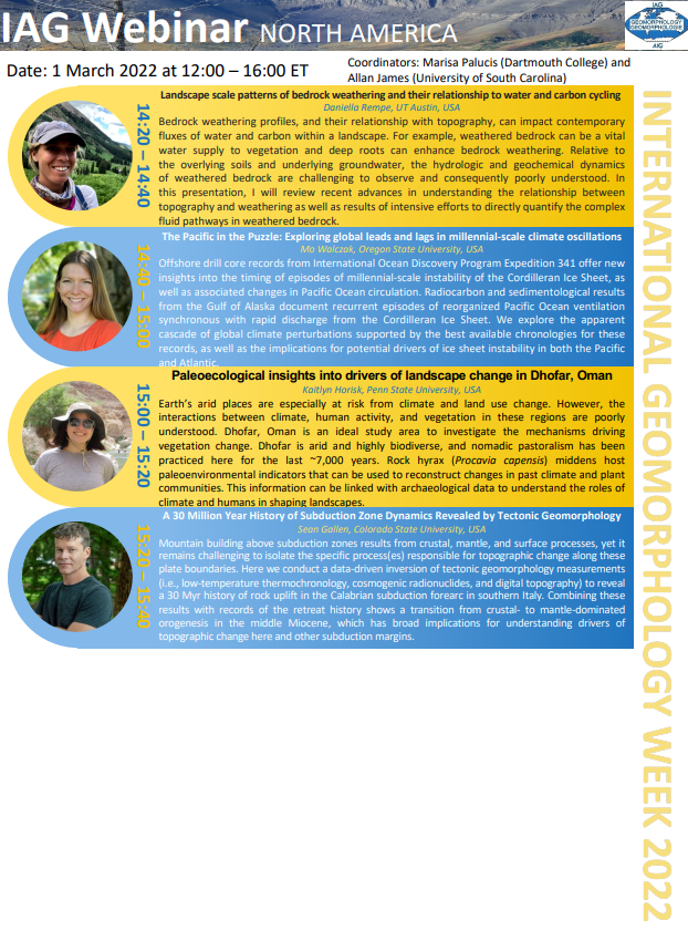 The programme for the IAG International Geomorphology Week regional webinar in North America (1st March 18:00 CET, 9:00 PST, 12:00 EDT) is now online! Register for free and get all the details of #IntGeomorphWeek2022 at geomorph.org/international-…
#geomorphology  #IntGeomorphWeek2022