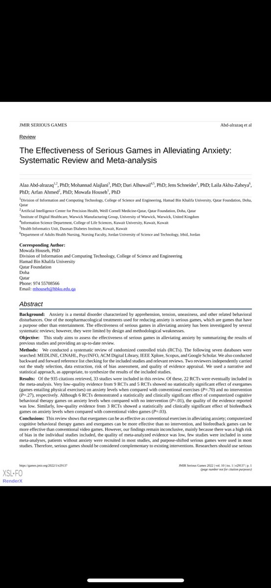 And our second publication for this year. Effectiveness of Serious Games for Anxiety