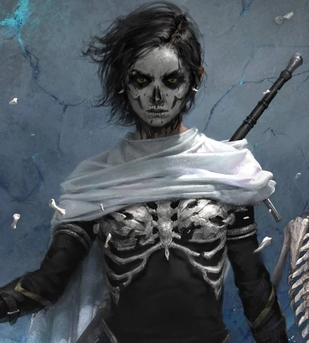 depressedchotd's tweet photo. Today's Depressed Character of the Day is Harrowhark Nonagesimus from The Locked Tomb (implied). She's also a lesbian!
⚠️This series contains gore, death and a lot of skeletons⚠️ https://t.co/R19bkEnvo1