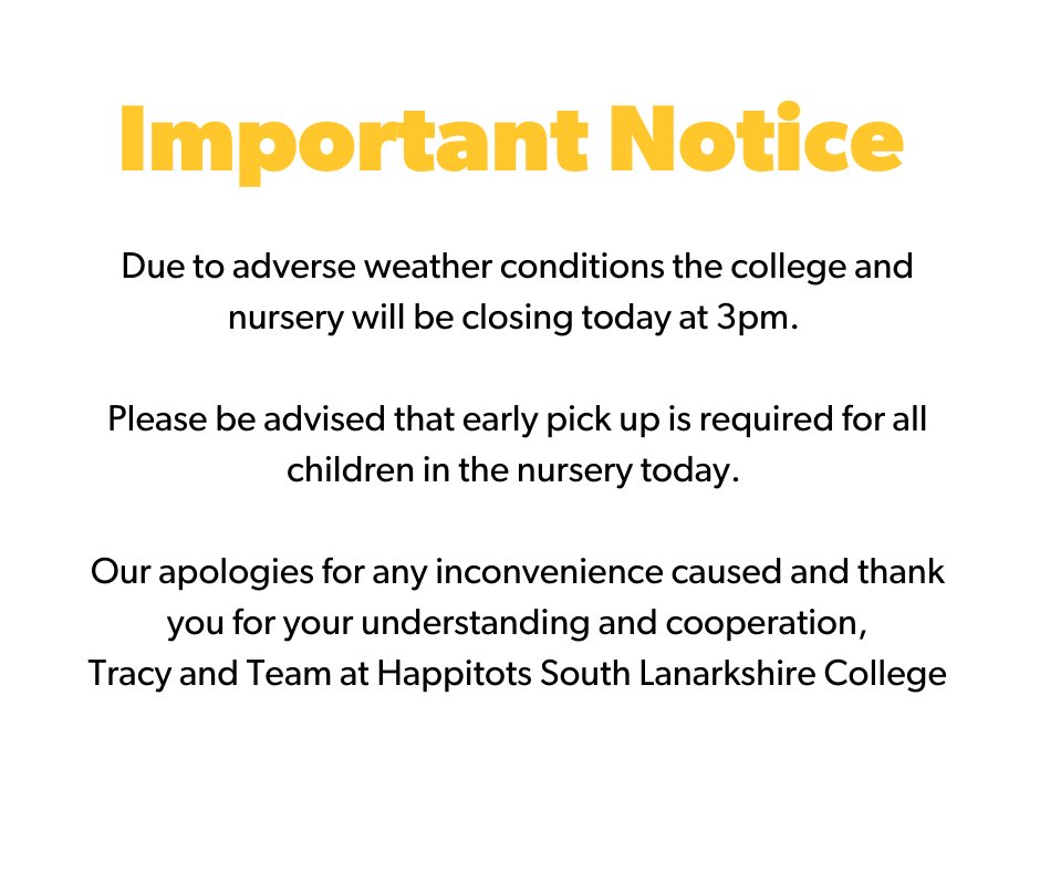 Message for all families from Tracy and the Team at Happitots South Lanarkshire College...