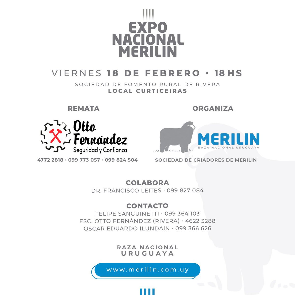 escritorioottof's tweet photo. -A SÓLO 2 DÍAS - ¡Expo Nacional Merilin 2022! 📆18 de febrero ⏱ 18 horas - Local Curticeiras, Rivera 👉 Reserve la fecha 👨‍⚖️😉

𝐙𝐚𝐟𝐫𝐚 𝐫𝐞𝐩𝐫𝐨𝐝𝐮𝐜𝐭𝐨𝐫𝐞𝐬 𝐨𝐯𝐢𝐧𝐨𝐬 𝟐𝟎𝟐𝟐 𝐜𝐨𝐧 𝐎𝐭𝐭𝐨 𝐅𝐞𝐫𝐧𝐚́𝐧𝐝𝐞𝐳 - "𝑆𝑒𝑔𝑢𝑟𝑖𝑑𝑎𝑑 𝑦 𝐶𝑜𝑛𝑓𝑖𝑎𝑛𝑧𝑎" - https://t.co/iJJQvMaTzo