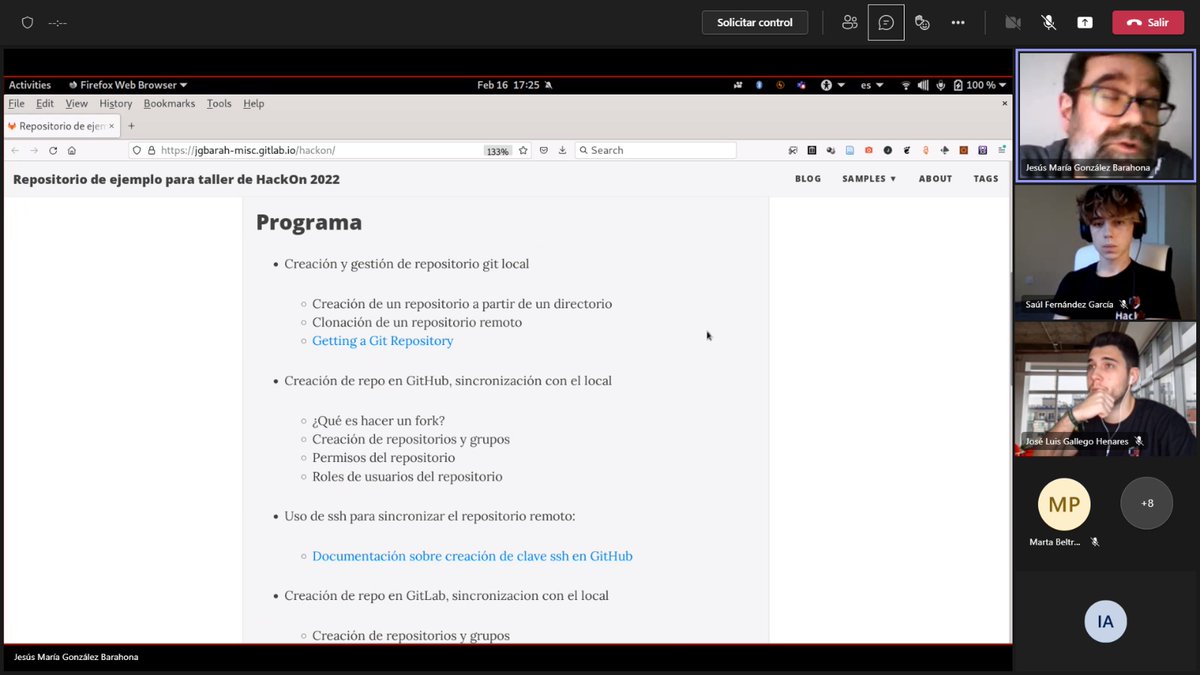 HackOnURJC's tweet image. El taller sobre la publicación de código en Gitlab y Github, de la mano de @jgbarah2, ya ha empezado. 
¿Estáis listos para aprender? 
#HackOn2022