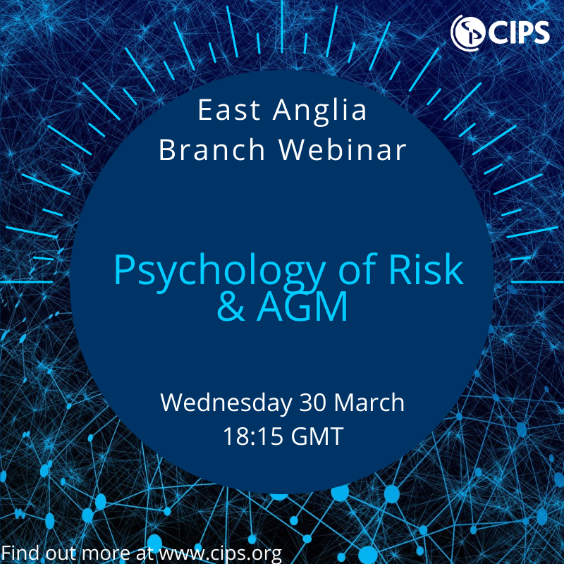 CIPSEastAnglia's tweet photo. Procurement - not just the custodians of cost, we are also risk managers. Know risk and how to use it to make better procurement decisions by joining CIPS East Anglia and special guest Stephen Lovatt. Book for free here: https://t.co/iLitbUfPmC #procurement #event #webinar #CIPS https://t.co/4AVoN65XZs
