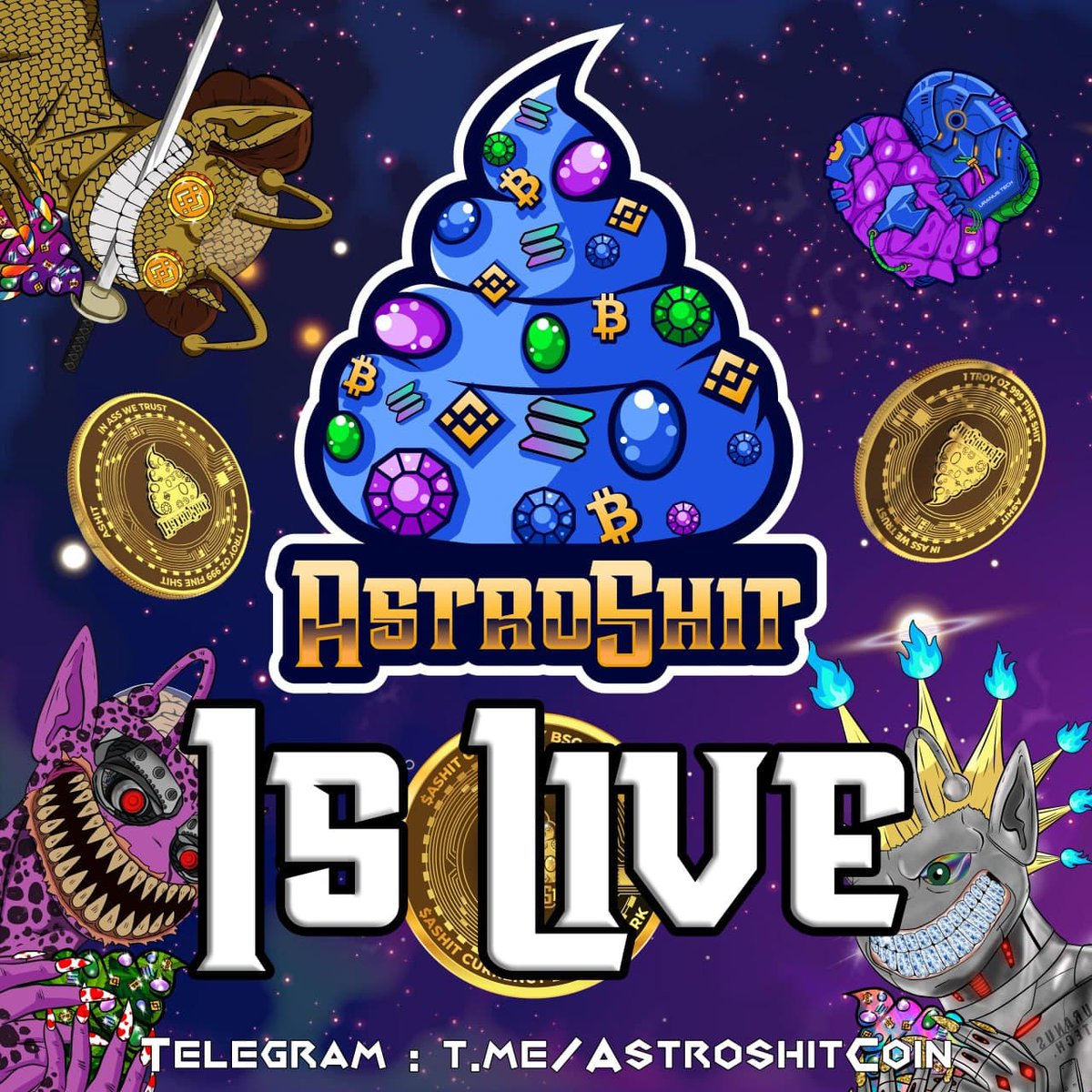 #AstroShit is the new shit on the block and it looks pretty good! 💩 

🔹️6% Rewards in $SOL $BNB &amp; $BTC
🔹️Experienced Dev team, last project went 28x! 🚀
🔹️Certik audit 🔐 
🔹️1.5k Holders 
🔹️CMC coming 🔜

Check it out! ⬇️
t.me/AstroshitCoin

<a href="/AstroShitCoin/">AstroShit | New shit on the block 💩 MINTING SOON!</a>