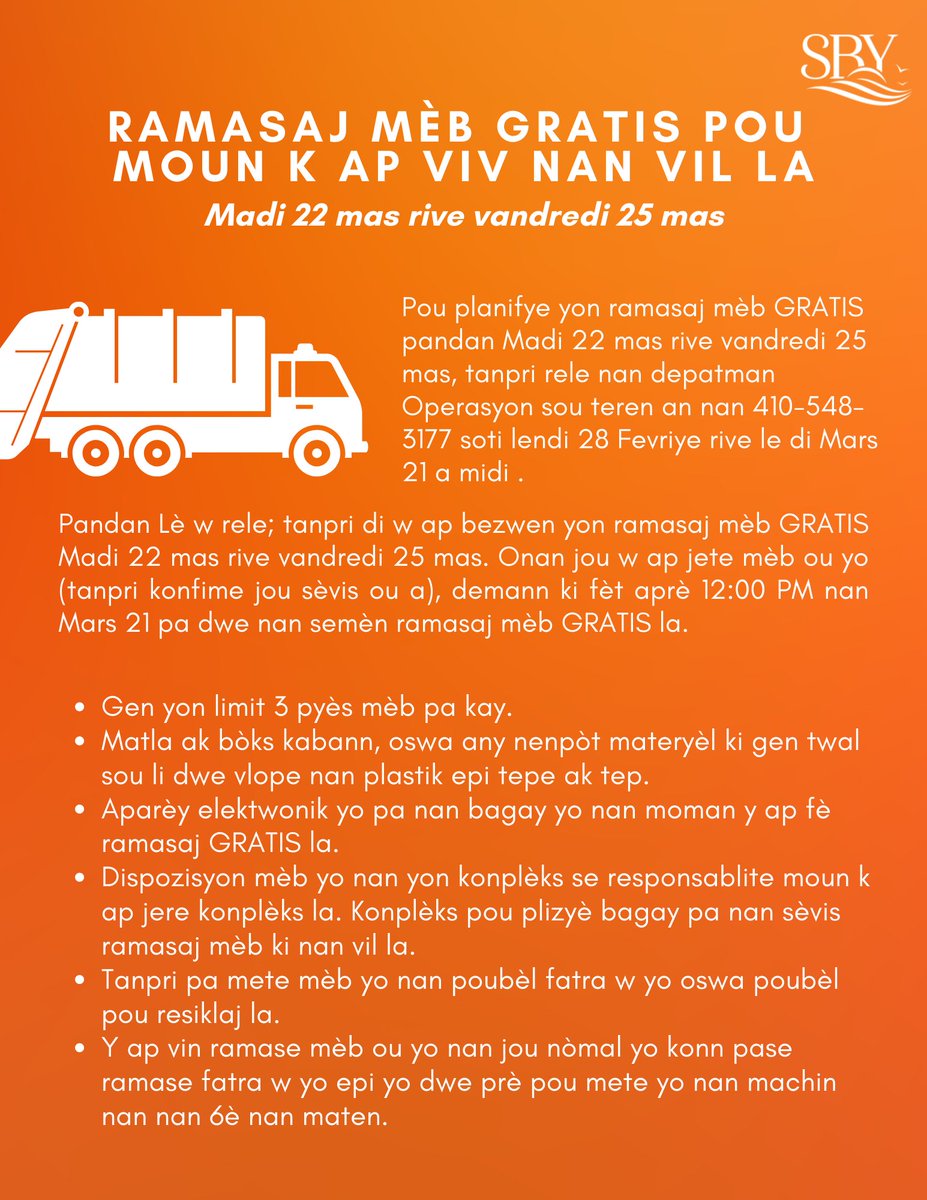 Spring bulk pickup will take place from Tue Mar 22 thru Fri Mar 25.