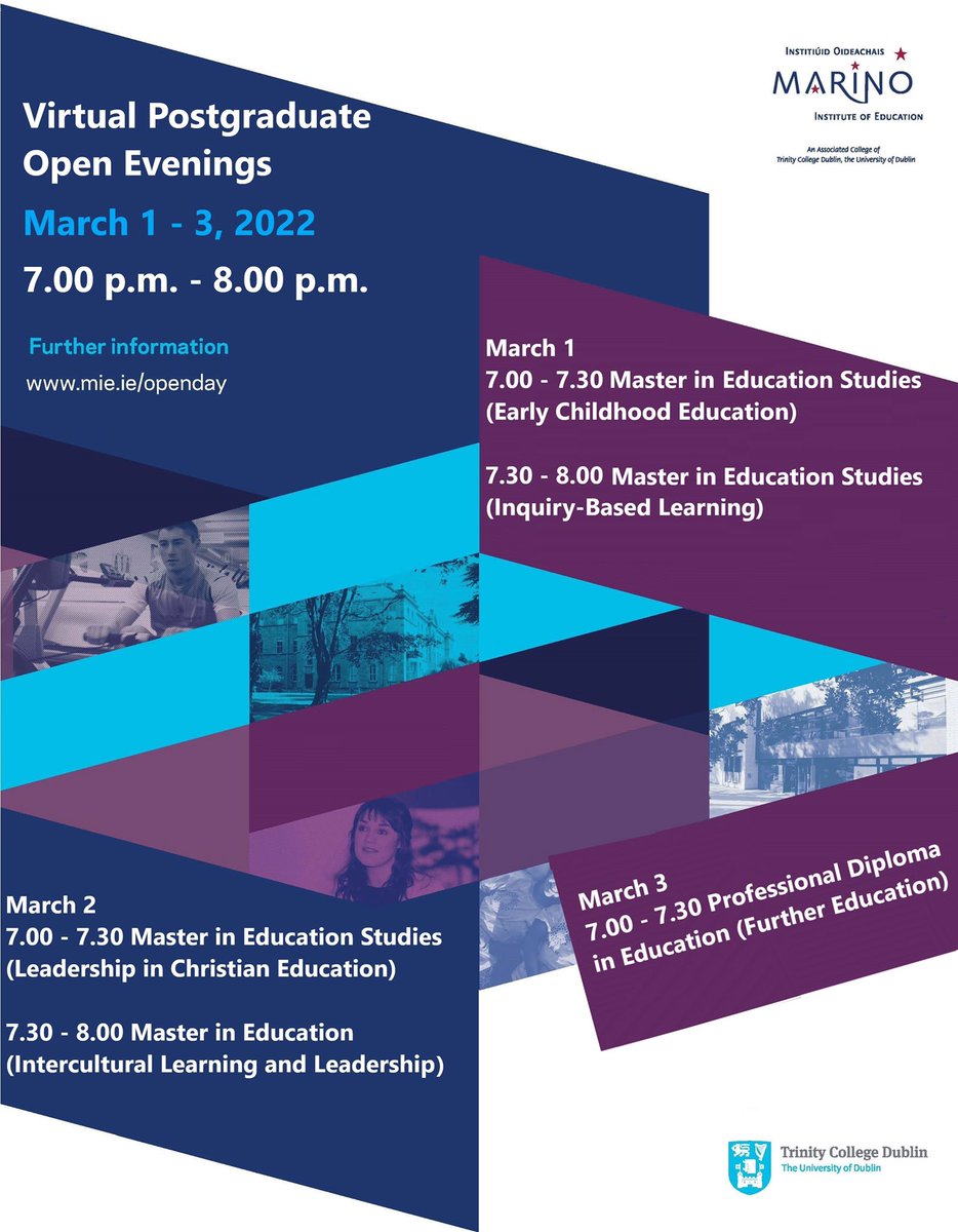 MarinoInstitute's tweet photo. Are you considering further study in 2022 ? Join us for our virtual open evenings from 1-3 March, 19.00-20.00 https://t.co/VrdgNWGDvn