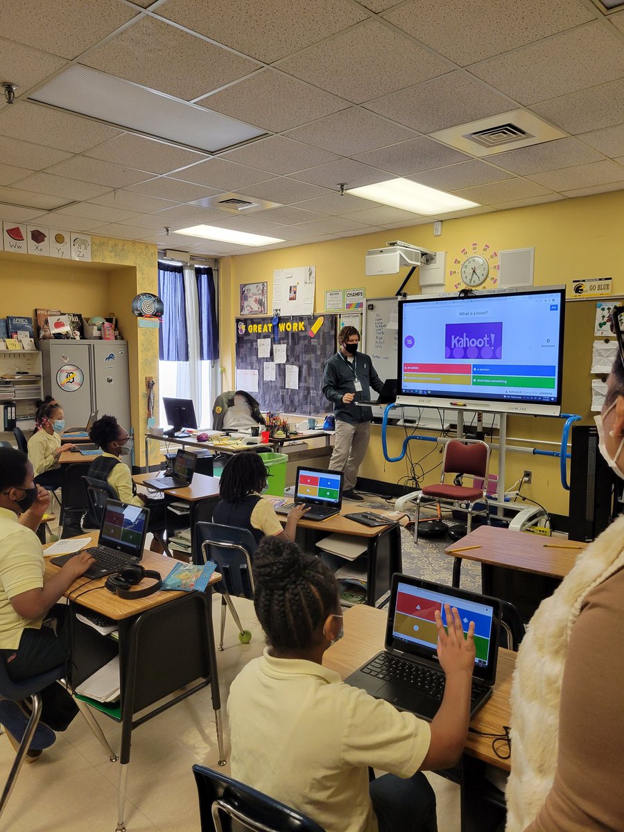Small group instruction in Mr. Seymour's 3rd grade class was followed by an energetic Kahoot activity as a check for understanding connected to the standards! I love it! <a href="/caydpscd/">Coleman A. Young Elementary School</a> #therisecontinues #cohort2 #letsgo #DPSCD
