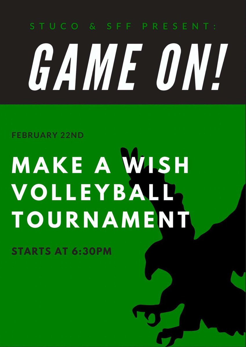 SFF has a HUGE announcement to make ‼️ 

On Feb 22 we will be hosting our 1st Annual charity Volleyball game where all profits will be donated to the Make A Wish Foundation 

 -$5 entry for all
- Games will be Seniors vs Soph and Juniors vs Fresh, winners meet in championship