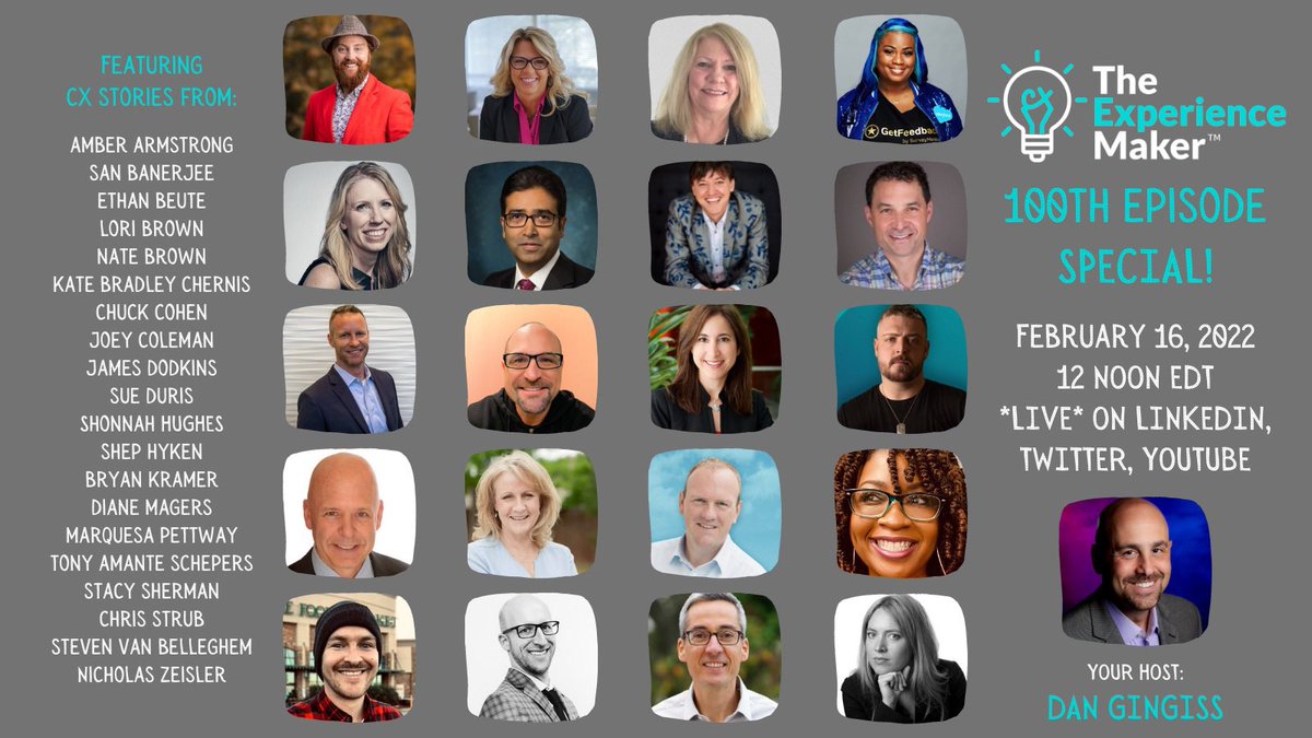 ChrisStrub's tweet photo. It’s go time! I’ll be spending my lunch hour watching the @dgingiss #ExperienceMaker 100th Episode spectacular, LIVE on #LinkedInLive: 

https://t.co/FyxfDrc93J

Look at this incredible lineup of guests! Stick around: in Hour #2 (~1:20pm) you’ll see me batting in the 18th spot! https://t.co/bDg2C5Q4Fa