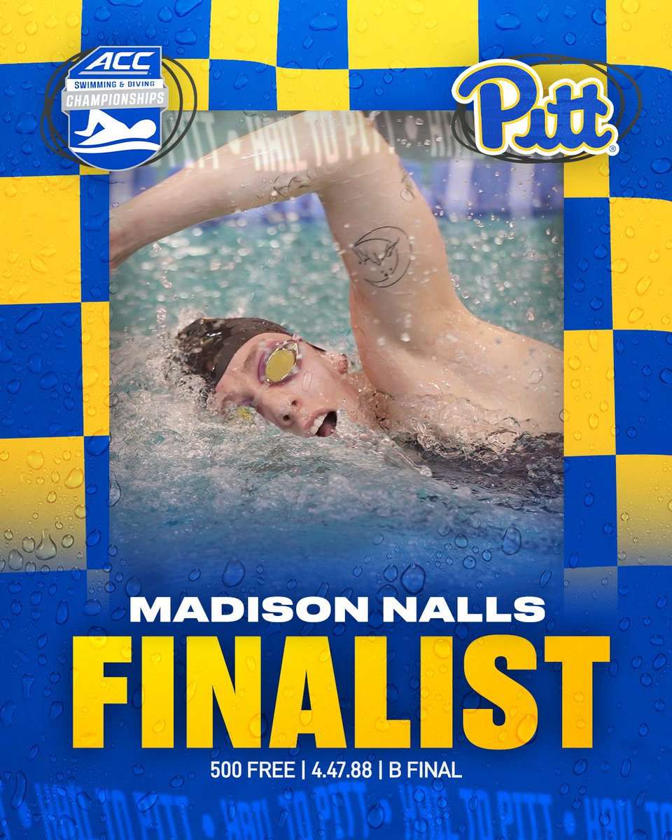 Pitt_SWIM_DIVE's tweet photo. Madison Nalls is heading to the Finals! 

🔹 4:47.88 - New PR
🔸 10th overall in Prelims
🔹 B Finalist 

#H2oP https://t.co/3Jn2bBfEye