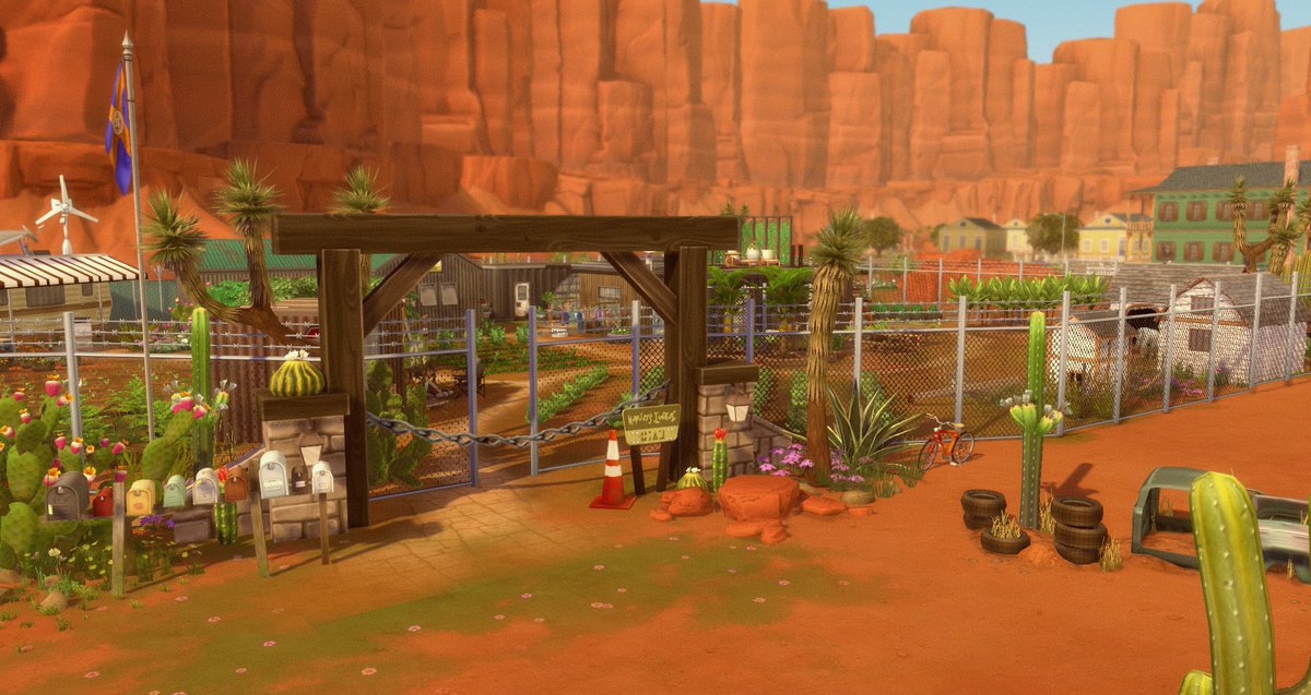 abbysimsaccount's tweet photo. self sustaining farming commune in the desert #showusyourbuilds #SmallSimsieShell https://t.co/gYuUzeAObm